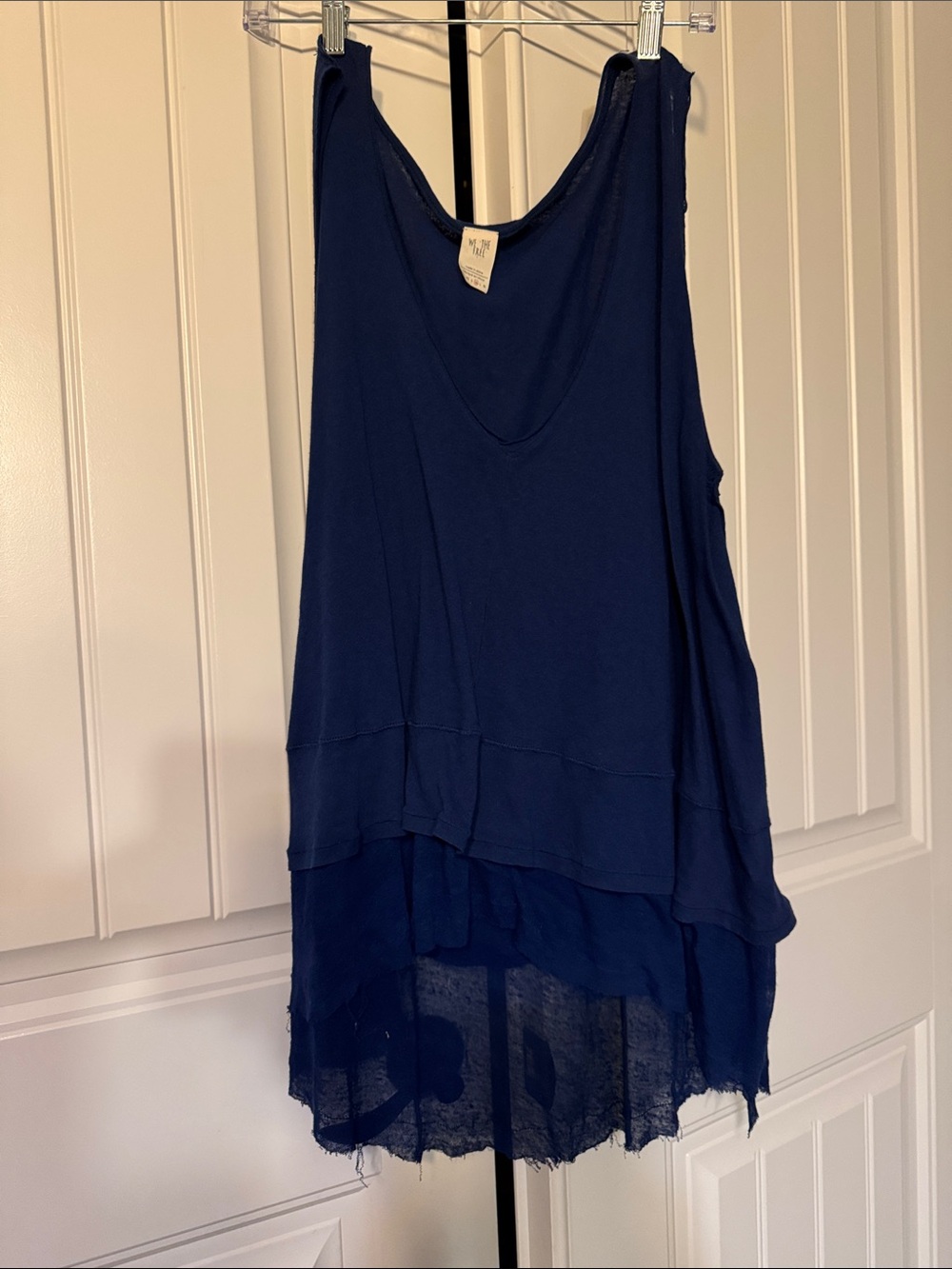 Free People “Peachy Tree” Navy Layered Scoop Neck Tank.